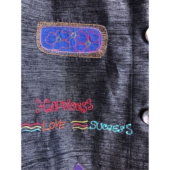 Chico's Design Button Up Jacket Embordered Long Sleeve Women's Silk SZ 2 - Picture 4 of 15